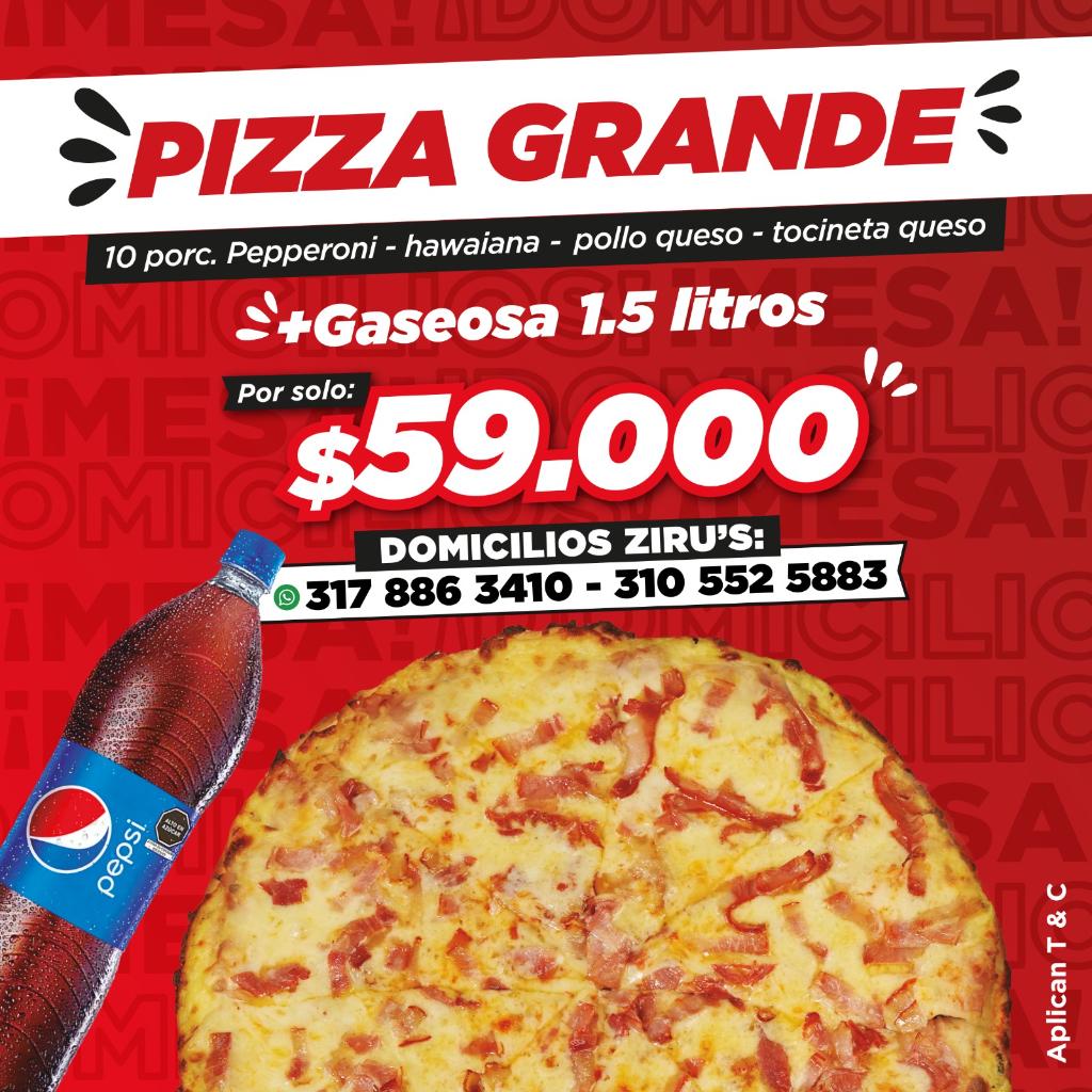 COMBO PIZZA GRANDE + GASEOSA 1.5Lt - Ziru's Pizza & Panzarotti
